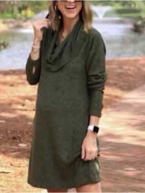 CAbi Olive Green Cowl-Neck Sweater Dress